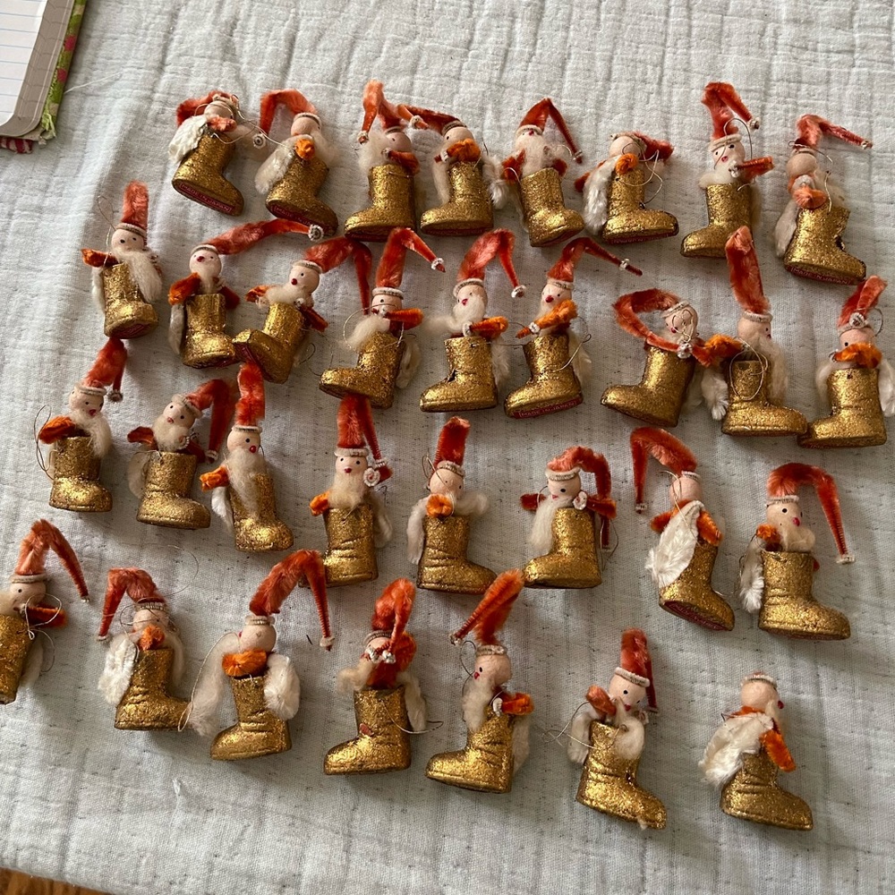 Vintage Lot of 31 elf’s in glittering stockings. 3 inches tall